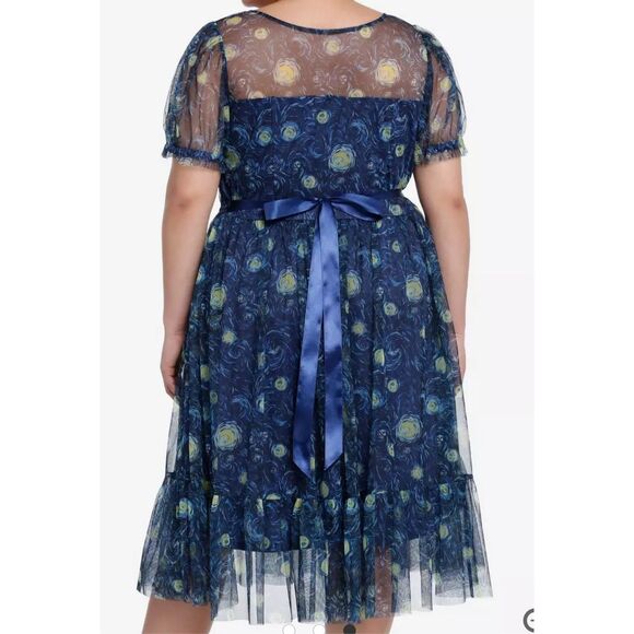 Hot Topic Thorn & Fable Starry Nights Mesh Puff Sleeve Dress New Plus Size 1 - Picture 7 of 8
